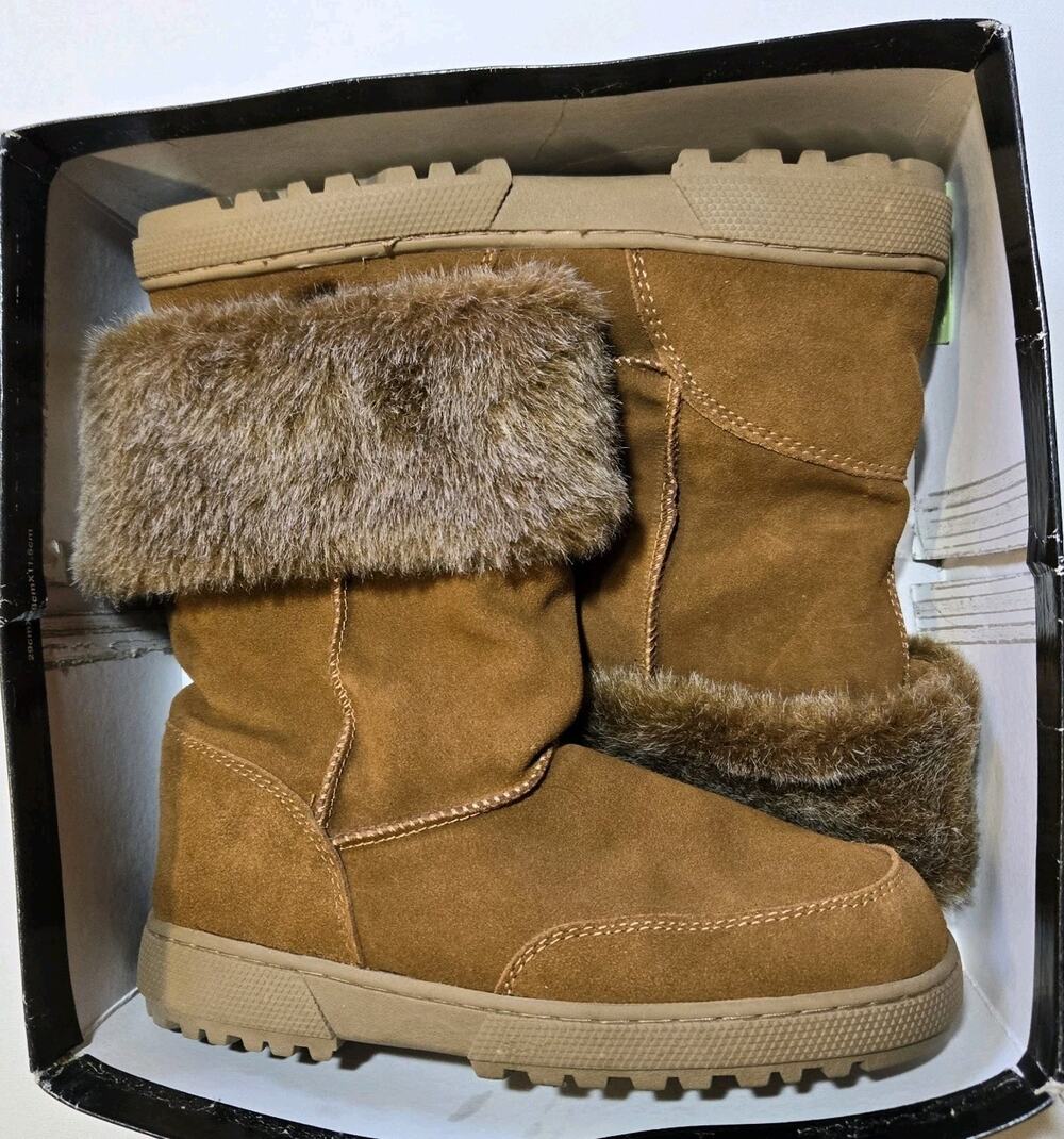 ❄️ RAMPAGE "ASHLEE" WHISKEY LEATHER FAUX FUR WINTER BOOTS SIZE 8❄️